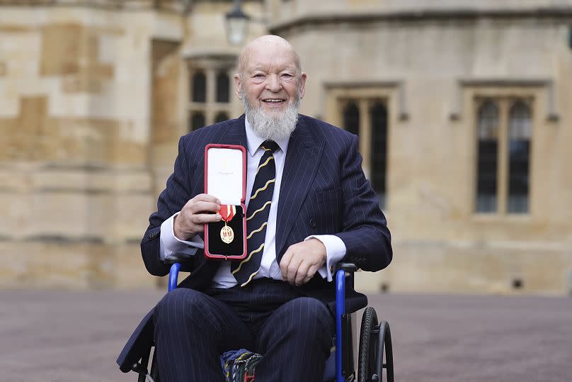 Sir Michael Eavis, Founder of Glastonbury Festival, after being made a Knight Bachelor by Princess Anne during an investiture ceremony at Windsor Castle - April 2024