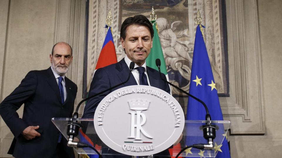 RoGiuseppe Conte, designierter Ministerpräsidenten, nach dem Treffen mit Italiens Präsidenten Mattarella. Foto: Fabio Frustaci/ANSA/AP