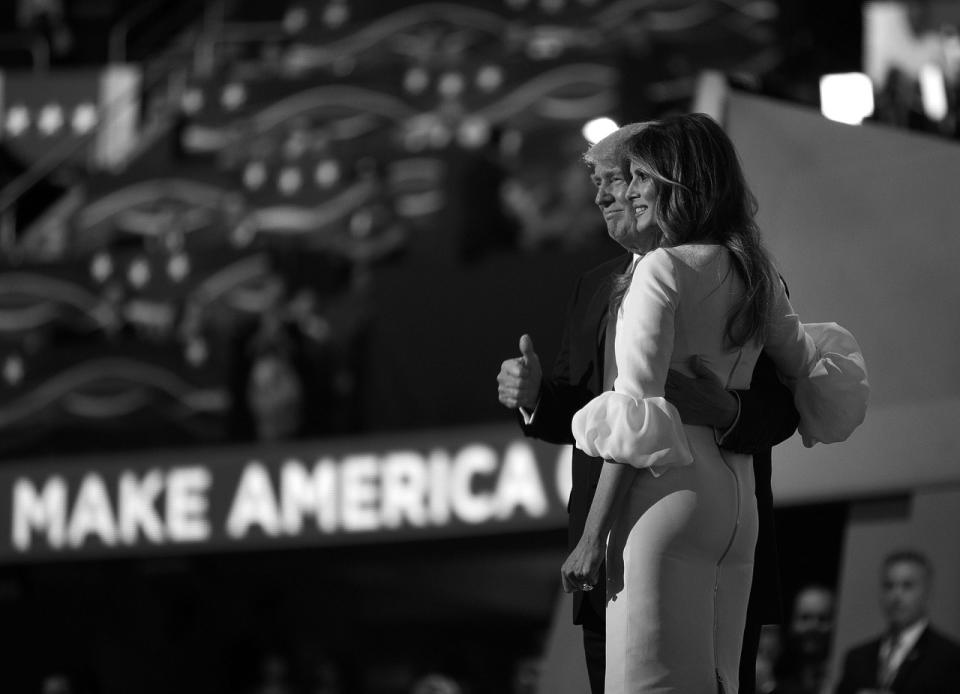 <p>Donald Trump with his wife, Melania, after she spoke at the Republican National Convention on Monday. (Photo: Khue Bui for Yahoo News)</p>