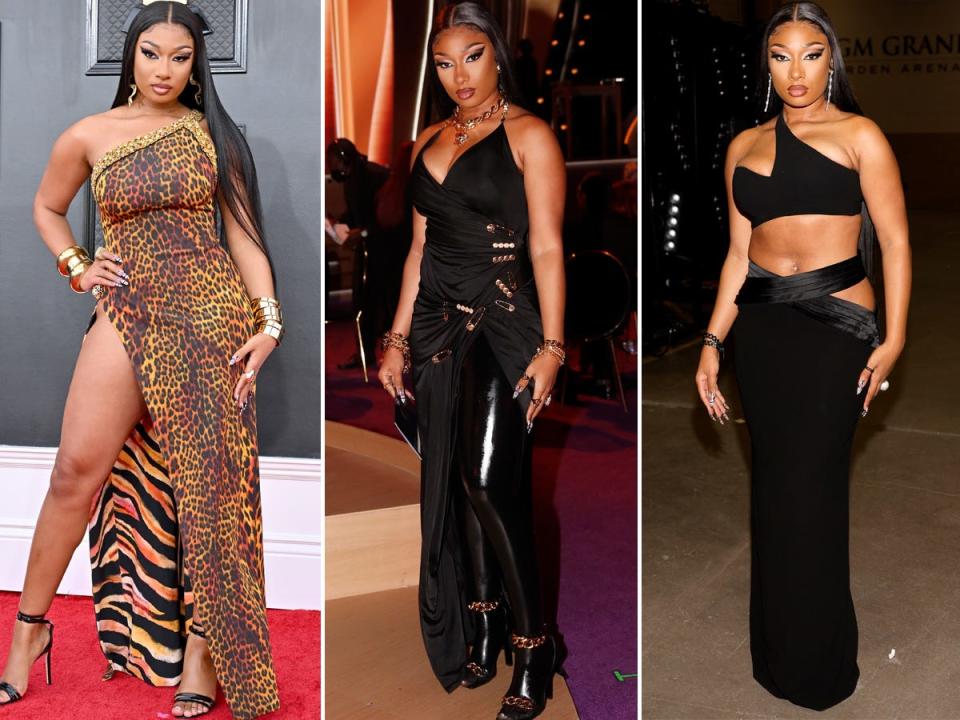 Megan Thee Stallion wears three outfits at the 2022 Grammys.