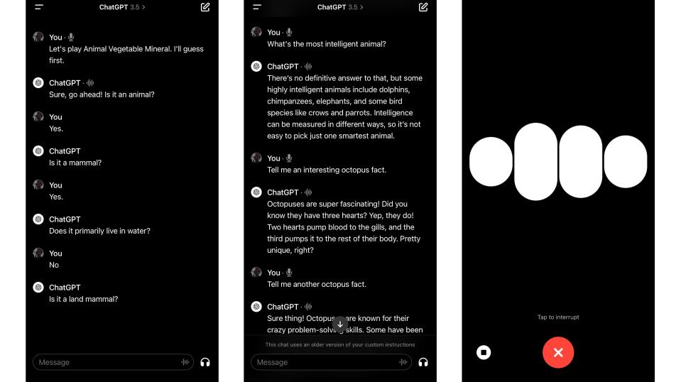 Screenshots of the ChatGPT app