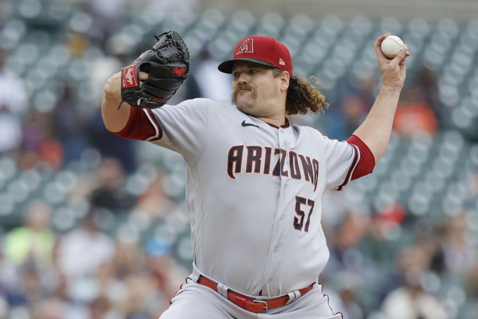 Andrew Chafin of the Arizona Diamondbacks pitches against the Detroit Tigers during the ninth inning at Comerica Park on June 11, 2023 in Detroit, Michigan.