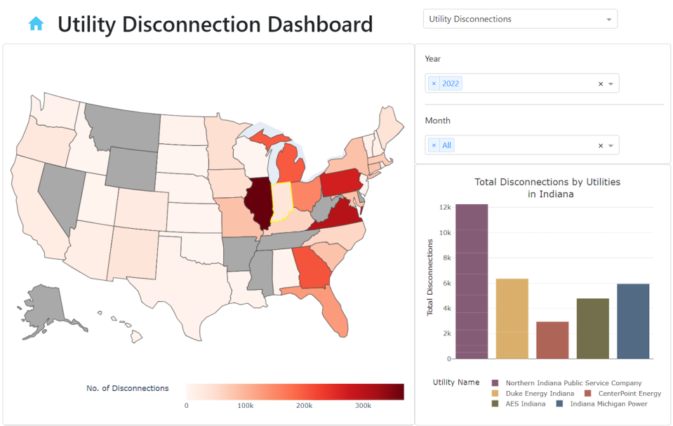 The Utility Disconnections Dashboard shows the number and rate of disconnections by utility in each state. <a href="https://utilitydisconnections.org/" rel="nofollow noopener" target="_blank" data-ylk="slk:Energy Justice Lab;elm:context_link;itc:0;sec:content-canvas" class="link ">Energy Justice Lab</a>, <a href="http://creativecommons.org/licenses/by-nd/4.0/" rel="nofollow noopener" target="_blank" data-ylk="slk:CC BY-ND;elm:context_link;itc:0;sec:content-canvas" class="link ">CC BY-ND</a>