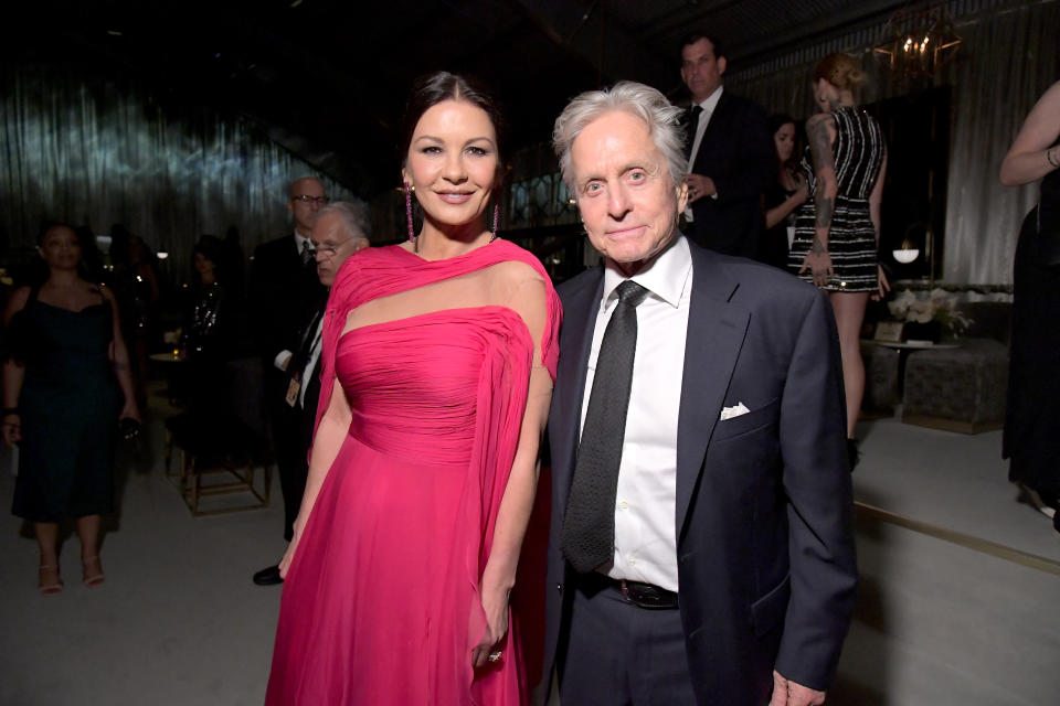 LOS ANGELES, CALIFORNIA - SEPTEMBER 22: (L-R) Catherine Zeta-Jones and Michael Douglas attend the 2019 Netflix Primetime Emmy Awards After Party at Milk Studios on September 22, 2019 in Los Angeles, California. (Photo by Charley Gallay/Getty Images for Netflix)