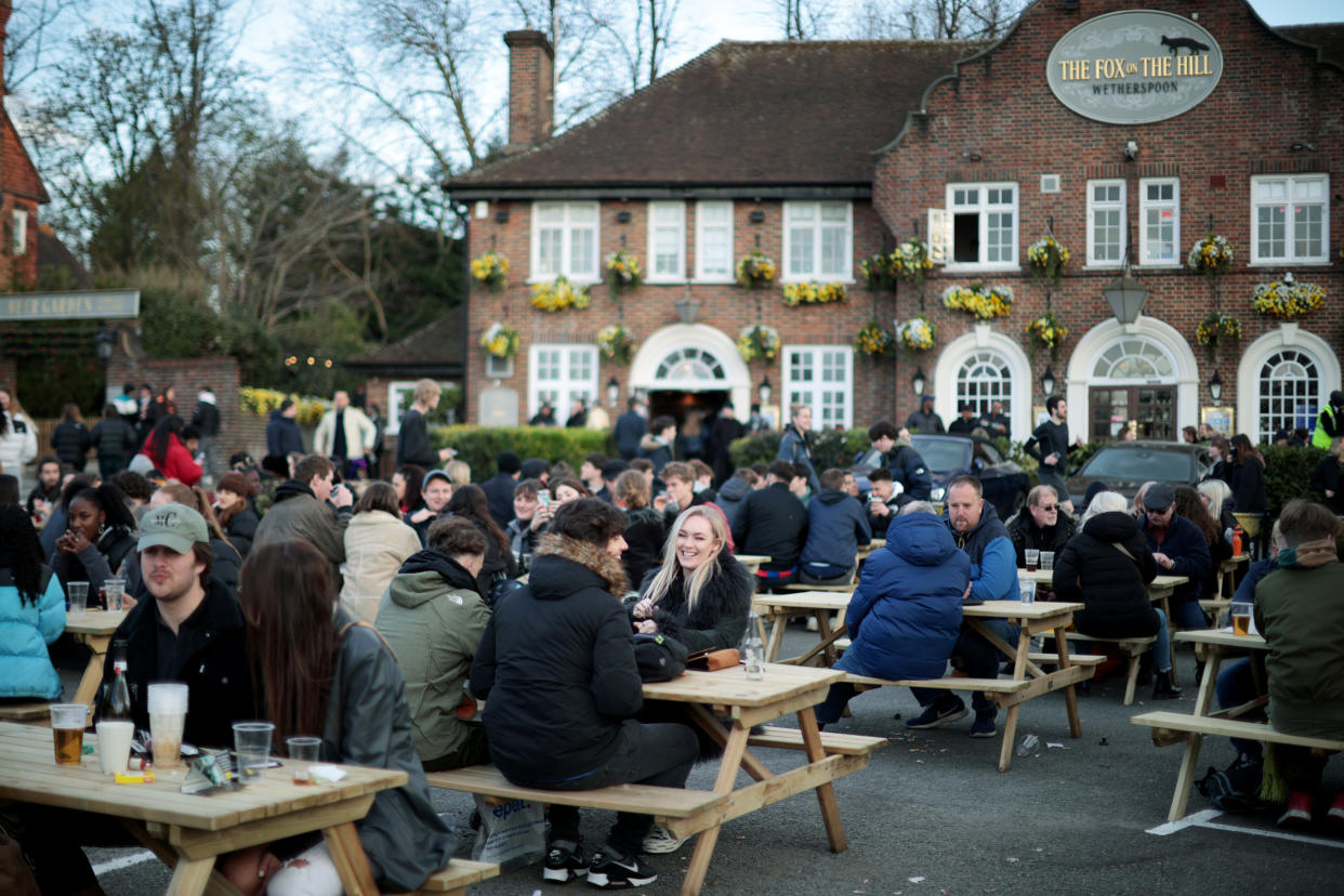 The Fox on the Hill pub reopen as COVID-19 restrictions ease, in London (Hannah McKay / Reuters file)