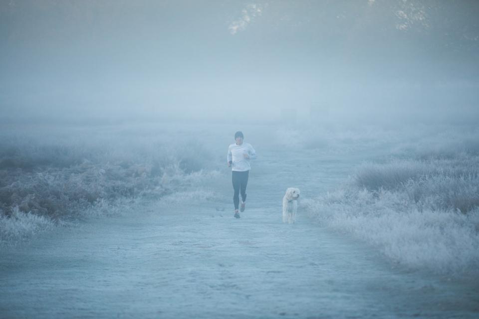 A jogger braves the cold