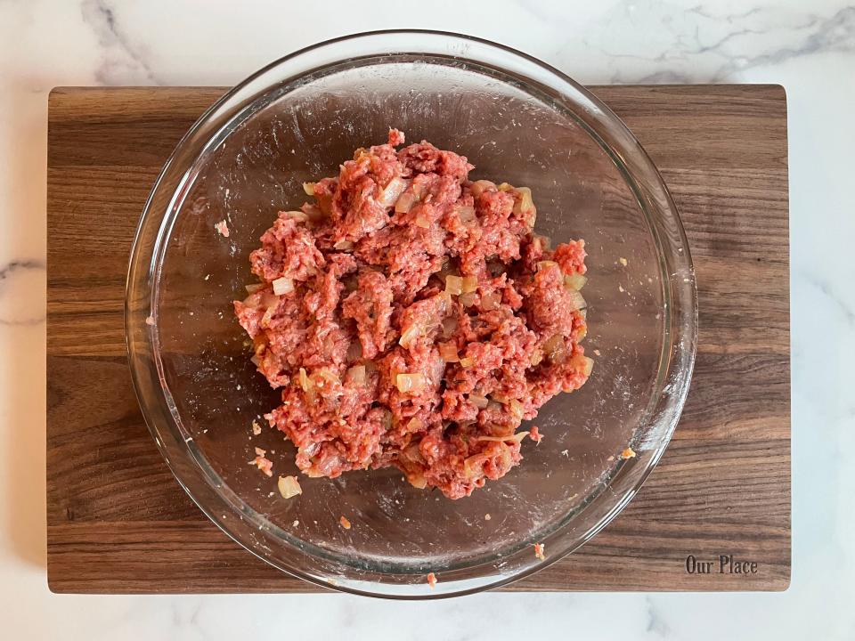 Ground meat in a bowl.