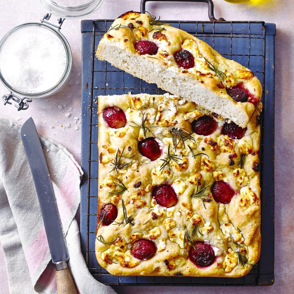 goat’s cheese, rosemary and red grape focaccia