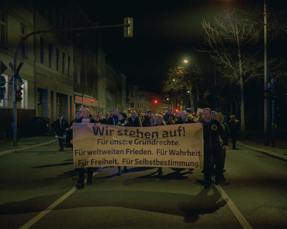 A scene at the Monday demonstration of the Free Saxons in Zwickau, Germany on July 11, 2022.<span class="copyright">Ingmar Björn Nolting—Laif/Redux</span>