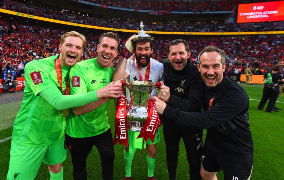 Caoimhin Kelleher, Adrian, Alisson Becker, John Achterberg and Jack Robinson (Liverpool FC via Getty Images)