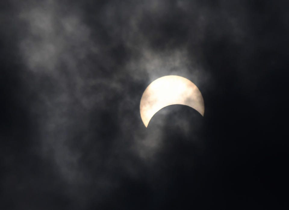 FUZHOU, June 21, 2020 -- A partial solar eclipse is seen in Fuzhou, capital of southeast China's Fujian Province, June 21, 2020. (Photo by Wei Peiquan/Xinhua via Getty) (Xinhua/Wei Peiquan via Getty Images)