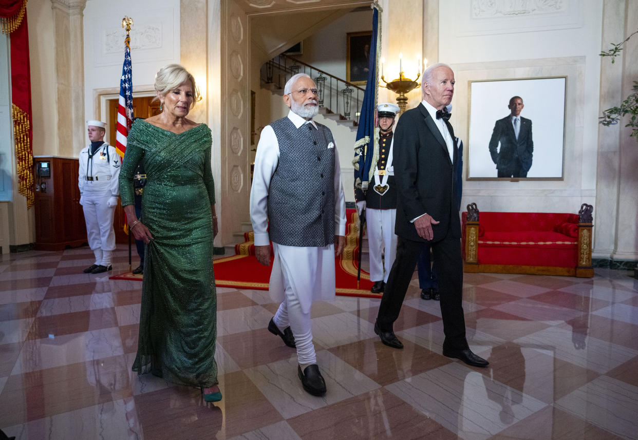 President Joe Biden and first lady Jill Biden arrive with India