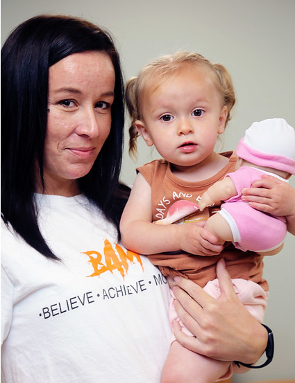 Lisa Armstrong and her 2-year-old daughter, Emerson. Emerson was able to live with her mother as she went through an addiction treatment program in Indiana.