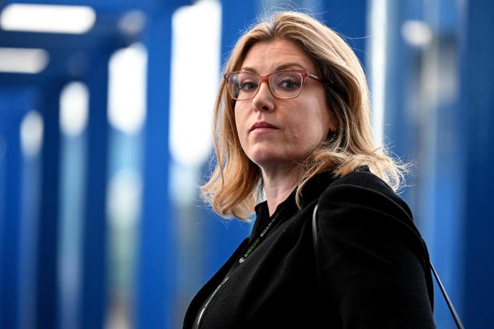 BIRMINGHAM, ENGLAND - OCTOBER 03: Leader of the House of Commons Penny Mordaunt arrives on day two of the annual Conservative Party conference on October 03, 2022 in Birmingham, England. The Chancellor confirmed this morning the government would not be proceeding with the recently announced cut to the 45 pence tax rate for top earners. This year the Conservative Party Conference will be looking at 