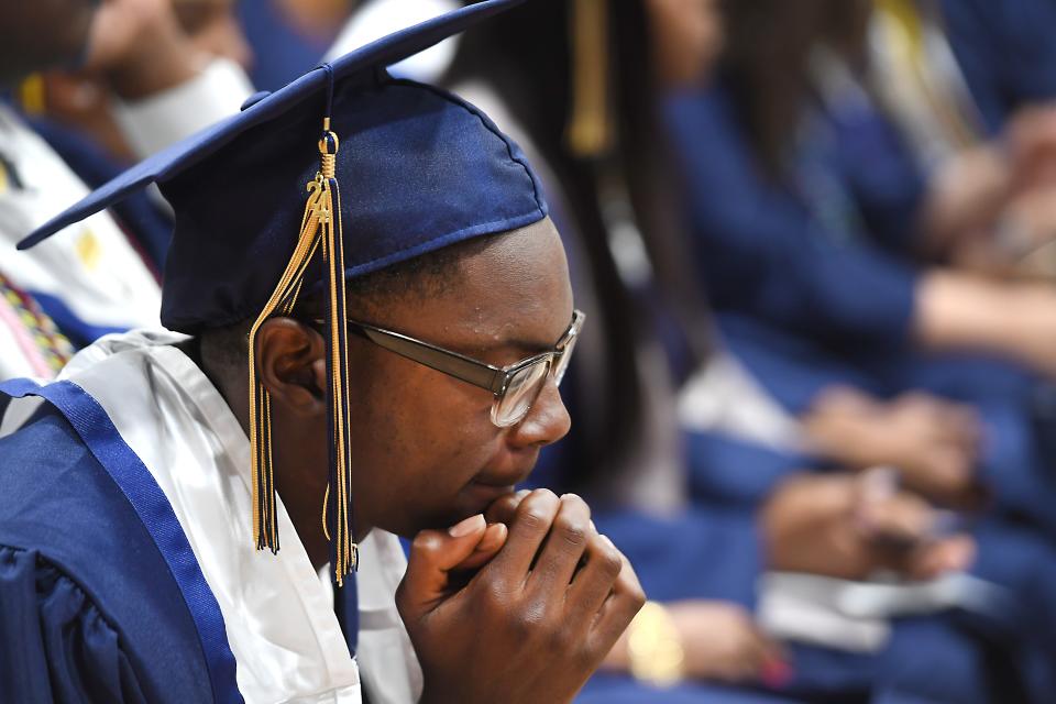 The Commencement service for Spartanburg High School's Class of 2024 was held at the high school on Saturday, May 18, 2024. Ricky Kelly, 17, was deep in thought minutes before the service started.