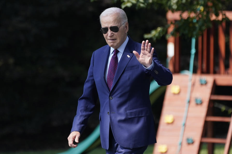 President Joe Biden walks to board Marine One on the South Lawn of the White House, Friday, July 28, 2023, in Washington. (AP Photo/Evan Vucci)