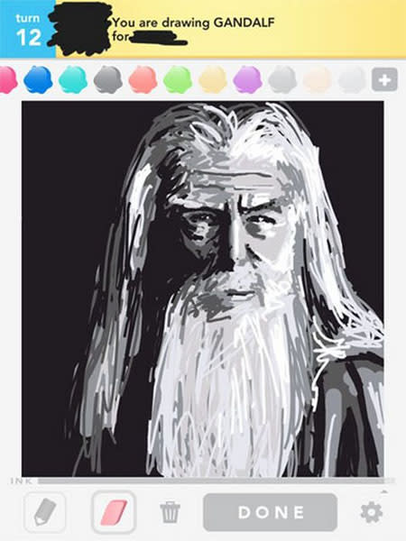 <b><p>GANDALF</p></b><br><b><p>Photo credit: <a href="http://www.facebook.com/playdrawsomething" rel="nofollow noopener" target="_blank" data-ylk="slk:OMGPOP;elm:context_link;itc:0;sec:content-canvas" class="link ">OMGPOP</a></p></b>