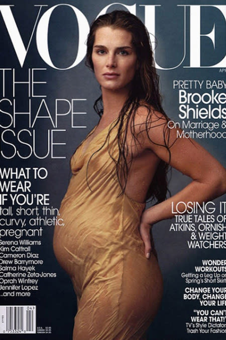 Actress Brooke Shields cut a more demure figure than most in her pregnant Vogue cover. Wet flesh-coloured material was as far as she was prepared to go.