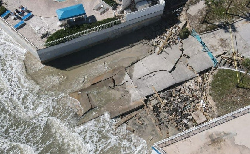 An image from Volusia County officials shows damage to a beach ramp in Florida Shores after Tropical Storm Ian.