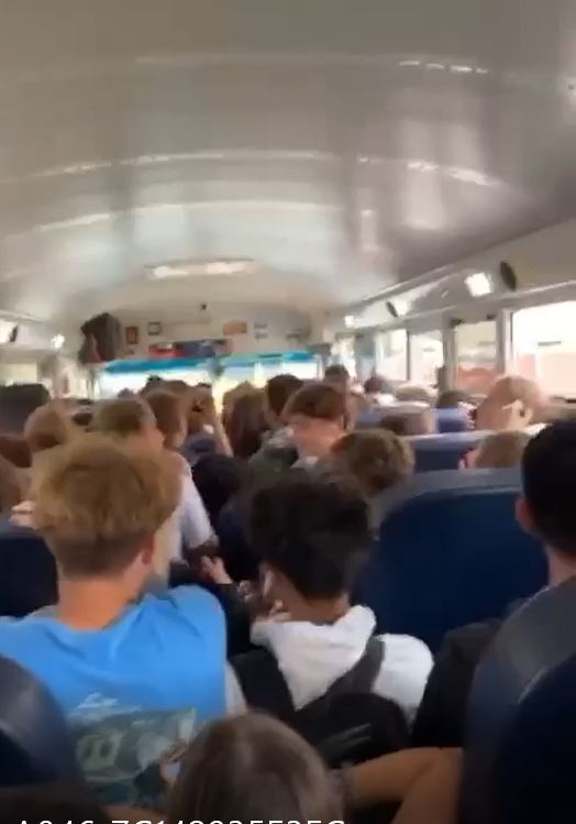 A still from the video of the overcrowded school bus in Bryan County. The video was taken by a student on the bus at the time.