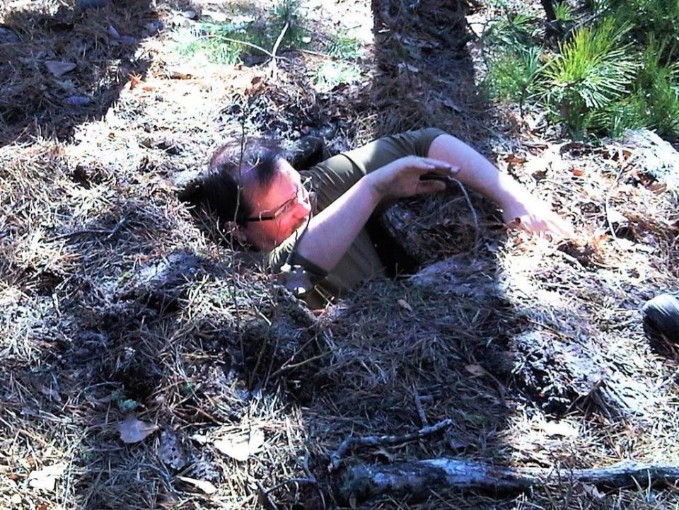 The estranged wife of Oath Keepers leader Stewart Rhodes, Tasha Adams, shared images of his backyard ‘spider hole' (Twitter / Tasha Adams)