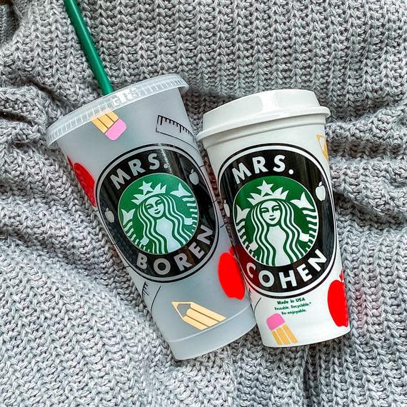 <p><a href="https://go.redirectingat.com?id=74968X1596630&url=https%3A%2F%2Fwww.etsy.com%2Flisting%2F836873098%2Fteacher-starbucks-cup-teacher-gift&sref=https%3A%2F%2Fwww.thepioneerwoman.com%2Fhome-lifestyle%2Fg35875957%2Fgifts-for-teachers%2F" rel="nofollow noopener" target="_blank" data-ylk="slk:Shop Now;elm:context_link;itc:0;sec:content-canvas" class="link ">Shop Now</a></p><p>Personalized Teacher Tumbler</p><p>etsy.com</p><p>$20.00</p>