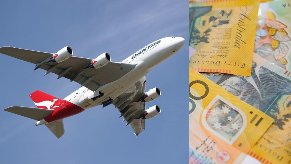 Qantas plane and money