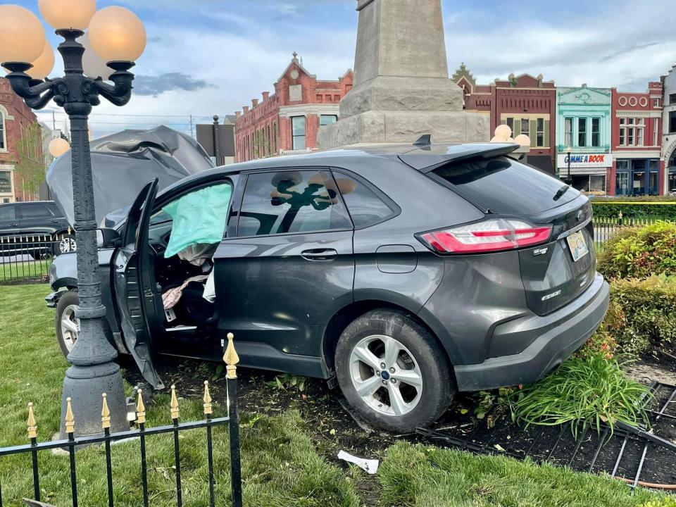 An SUV involved in a fatal wreck on Lebanon square on Monday, April 25.