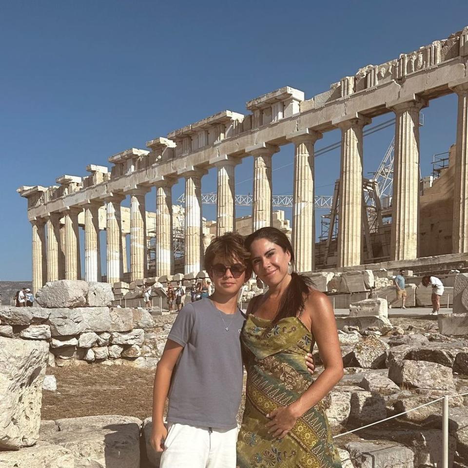 Paola Rojas and her sons at Acropolis