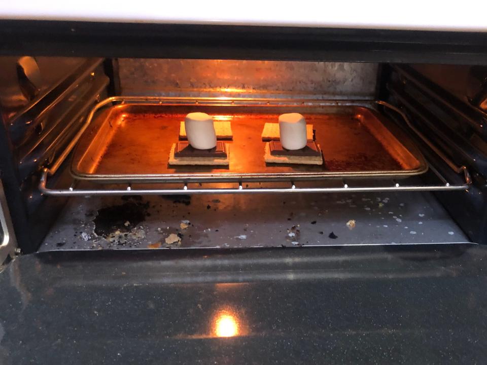 smores cooking in an oven broiler