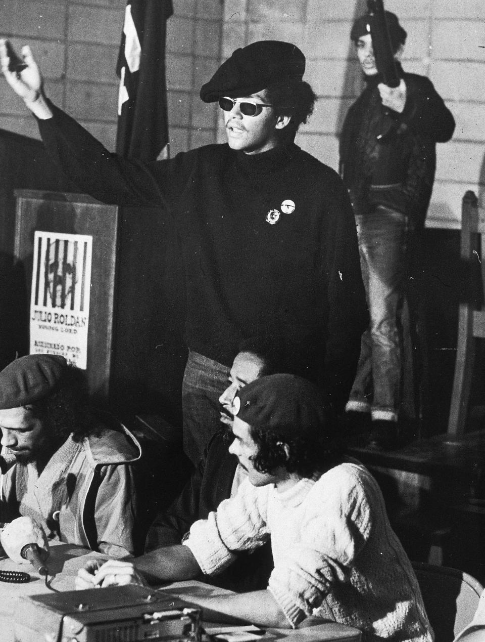 Pablo Guzman speaks at a news conference in the First Spanish United Methodist Church, which the Young Lords had taken over, in New York in 1970.
 (Michael Evans / Getty Images)