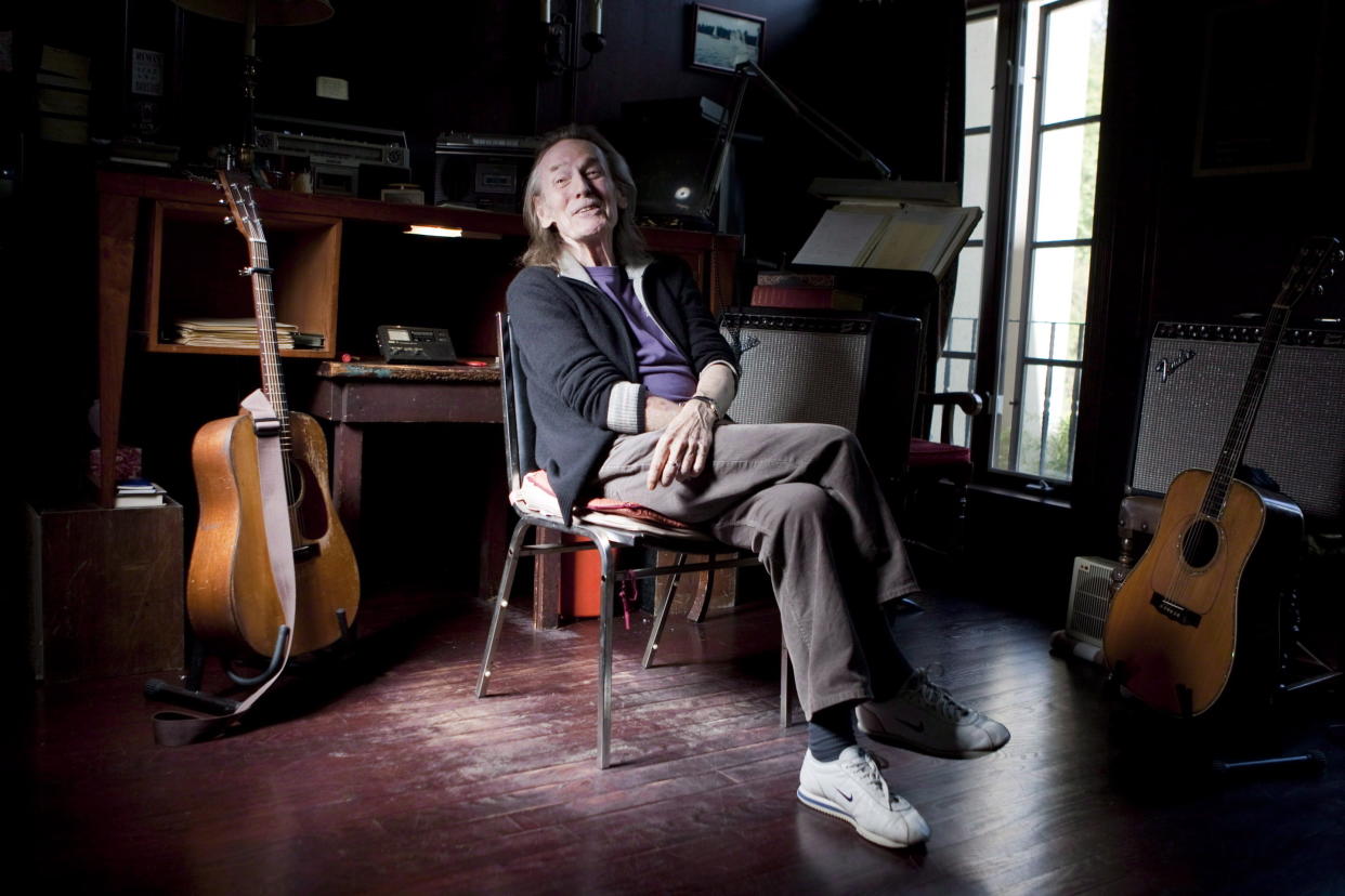 Canadian singer/songwriter Gordon Lightfoot is pictured at his Toronto home on April 12, 2012. Lightfoot, whose hits including “Early Morning Rain,” and “The Wreck of the Edmund Fitzgerald," told a tale of Canadian identity that was exported worldwide, died on Monday, May 1, 2023, at a Toronto hospital, according to a family representative. He was 84. (Chris Young/The Canadian Press via AP)