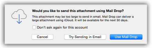 Mail Drop dialog box in OS X Yosemite