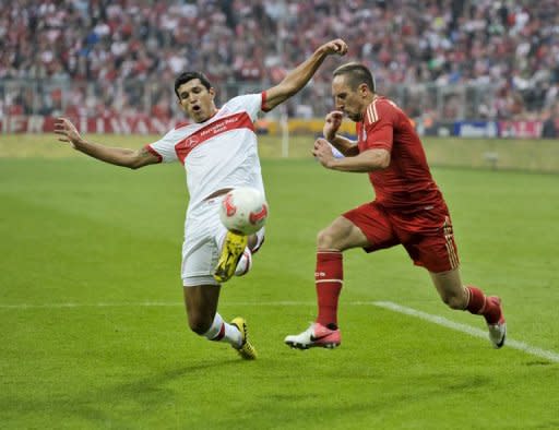 Stuttgart's Mexican defender Maza (L) and Bayern Munich's French midfielder Franck Ribery vie for the ball during the German first division Bundesliga football match. Bayern won 6-1