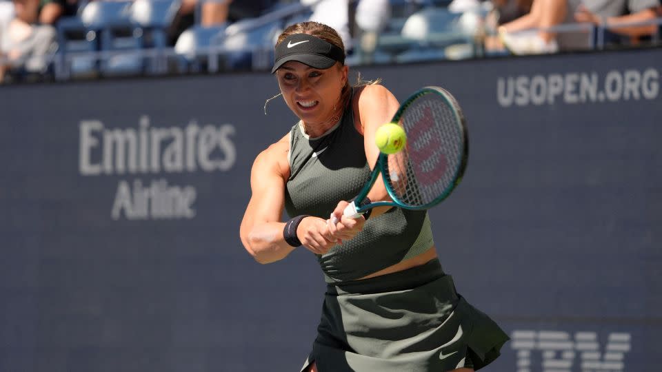 Badosa hits a backhand during the match. - Timothy A. Clary/AFP/Getty Images