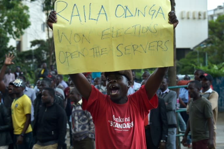 Opposition leader Raila Odinga's National Super Alliance, whose supporters rallied outside the Supreme Court in Nairobi, challenged last month's election on grounds of alleged vote rigging, hacking and tampering with results National Super Alliance (NASA) coalition supporters demonstrate outside the Supreme Court in Nairobi on September 20, 2017 during the delivery of a detailed ruling laying out the court's reasons for annulling last month's presidential election, following the August 8, presidential elections.Kenya's election commission set October 17 as the date for a new presidential vote between President Uhuru Kenyatta and opposition leader Raila Odinga, following the Supreme Court ruling earlier in the month which cancelled the result of last month's presidential election and ordered a fresh vote