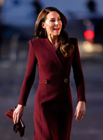 <p>Max Mumby/Indigo/Getty</p> Kate Middleton arrives at the Together at Christmas carol concert in 2022.