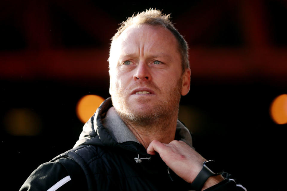 Michael Flynn, Manager of Walsall looks on prior to the Emirates FA Cup Third Round match between Stockport County and Walsall at Edgeley Park on January 08, 2023 in Stockport, England. (Photo by Charlotte Tattersall/Getty Images)