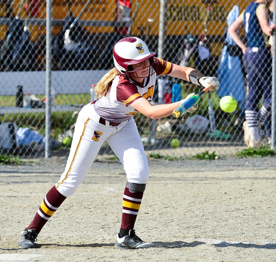 Case’s Abigail Siros attempts a bunt during Friday’s Division IV Elite 8 game against Archbishop Williams.
