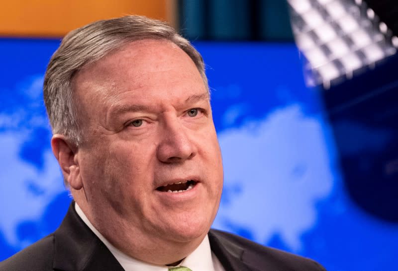 FILE PHOTO: U.S. Secretary of State Mike Pompeo speaks to the media at the State Department in Washington