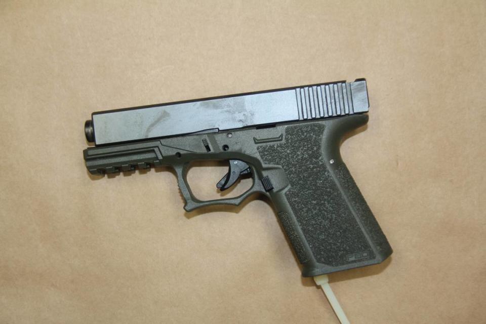 The modified Glock pistol that killed Brian Meridor in Hialeah on Oct. 22, 2020. Prosecutors on Dec. 4, 2020, dropped the manslaughter case against the teen who fired the weapon.