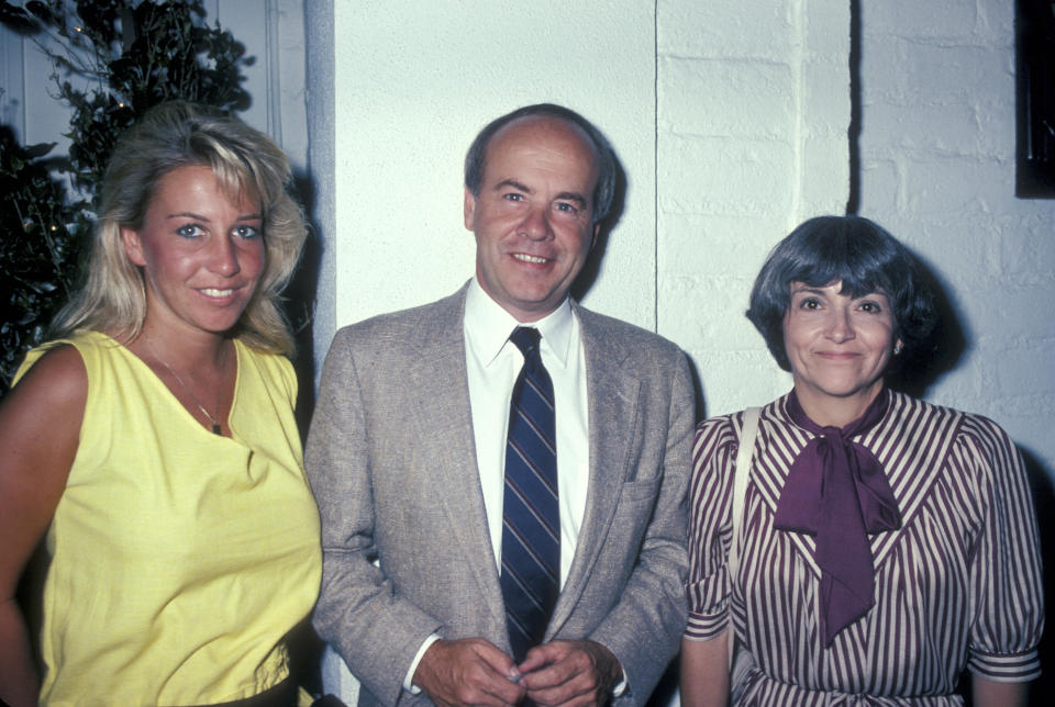 Actor Tim Conway poses with daughter Kelly and wife Charlene on Aug. 9, 1983, at Chasen's Restaurant in Beverly Hills, California. (Photo by Ron Galella, Ltd./WireImage)