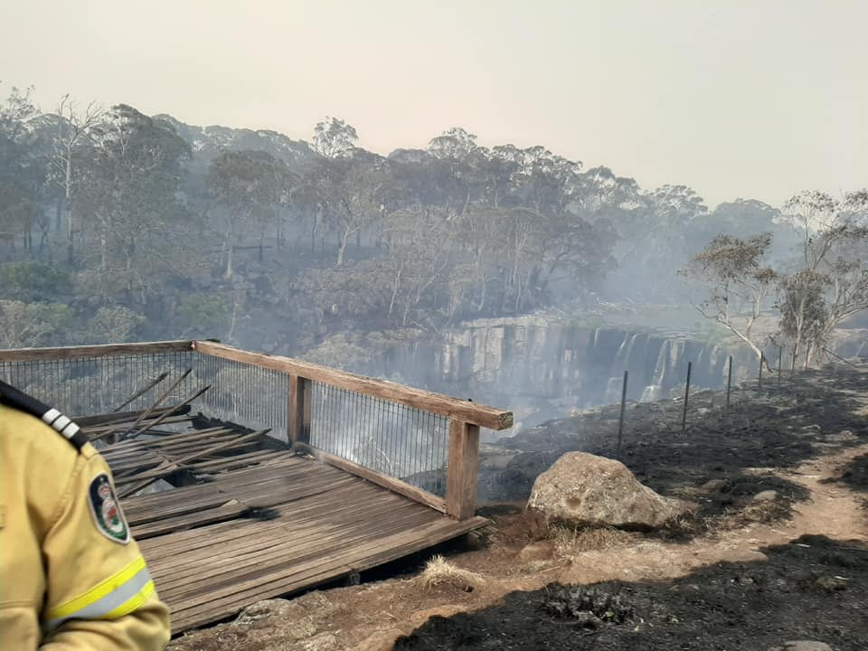 Ebor Falls, NSW, pictured during the bushfires of 2019.