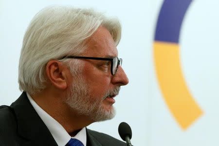 Poland's Foreign Minister Witold Waszczykowski speaks during a news briefing with his Ukrainian counterpart Pavlo Klimkin (not seen) in Kiev, Ukraine, September 13, 2016. REUTERS/Valentyn Ogirenko/File Photo