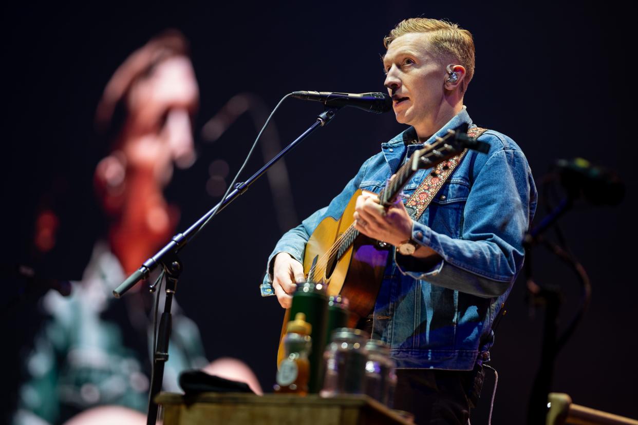 Tyler Childers performs during his Mule Pull ’24 Tour concert at Bridgestone Arena in Nashville, Tenn., Thursday, April 18, 2024.