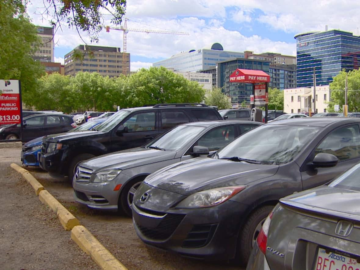 The city of Edmonton says the automated parking enforcement project is 560 per cent behind its original schedule.  (Scott Neufeld/CBC - image credit)