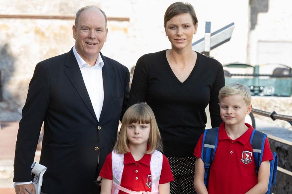 <p>Eric Mathon / Palais princier</p> Prince Albert and Princess Charlene join children Prince Jacques and Princess Gabriella for the first day back at school in September. 