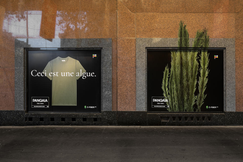 The windows of Galeries Lafayette on Boulevard Haussmann showcase the science behind Pangaia’s textiles. - Credit: Thibaut Voisin/Courtesy of Galeries Lafayette