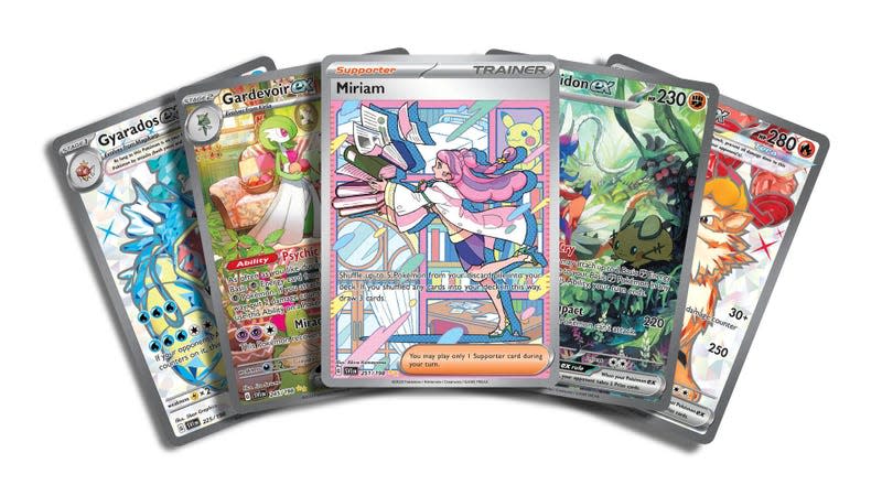 A selection of five Pokemon cards from Scarlet & Violet.