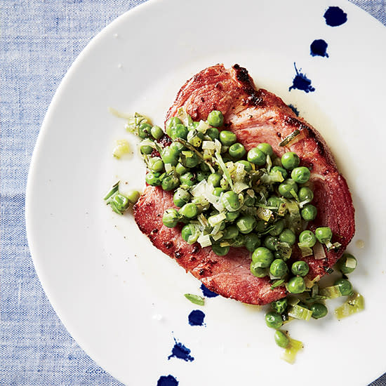 April 28: Spring Ham Steaks with Sweet Pea-Leek Pan Sauce